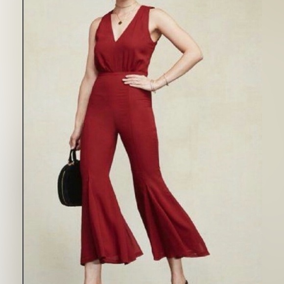 Reformation Sylvania Jumpsuit Romper Button Keyhole Pompeian Deep Red Size 10 - Picture 2 of 16